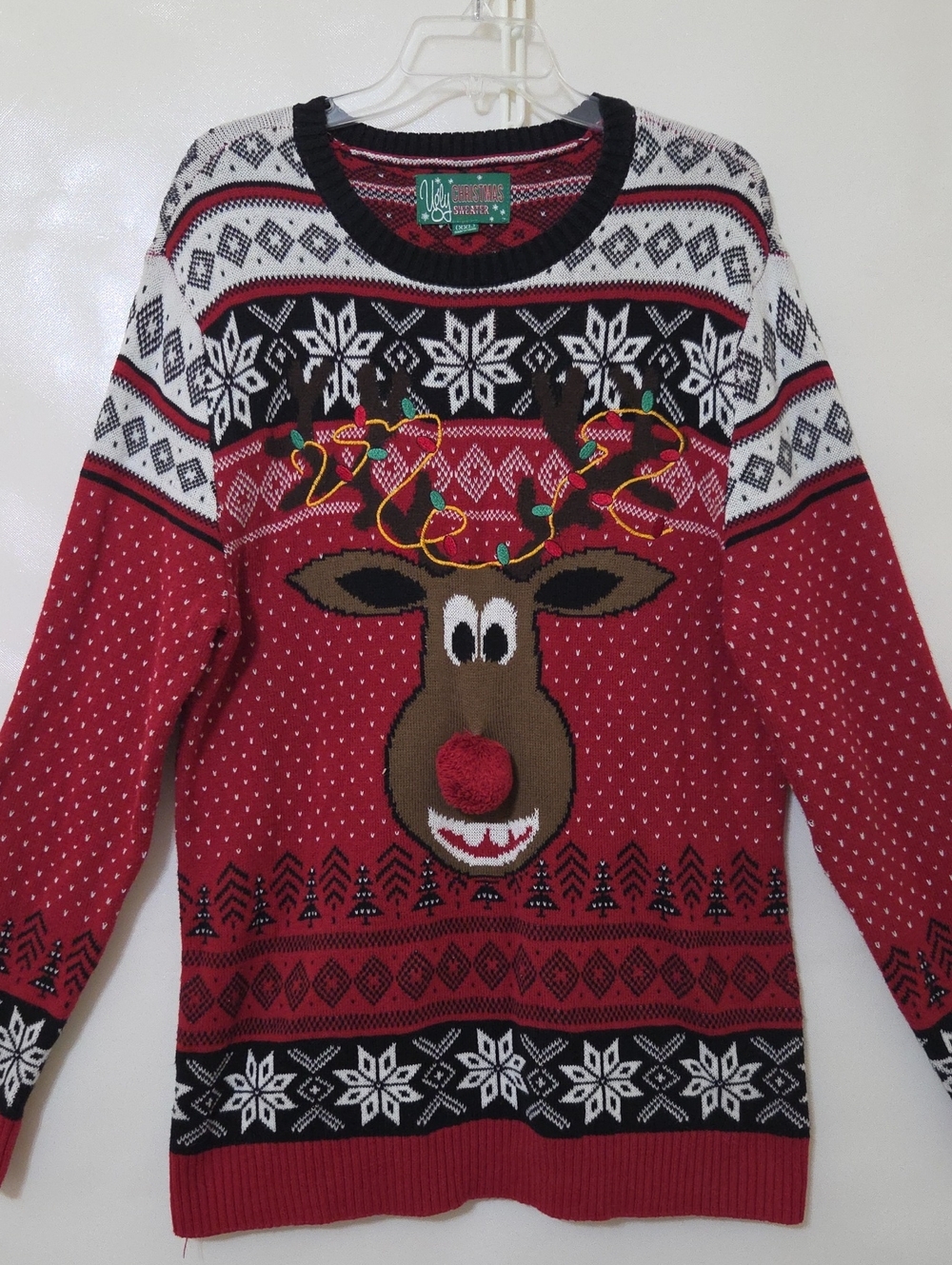 Ugly Christmas Sweater Rudolph Reindeer Double Sided Holiday Sweater - Size XXL